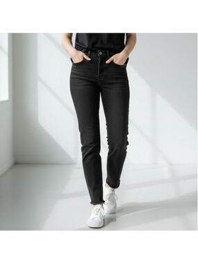 Denim Forum Yoko High Rise Slim Jeans Black Wash Cropped Raw Hem Organic Cotton